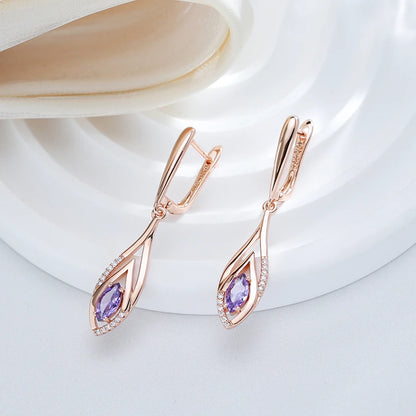 Long Dangle Amethyst Droplet Earrings