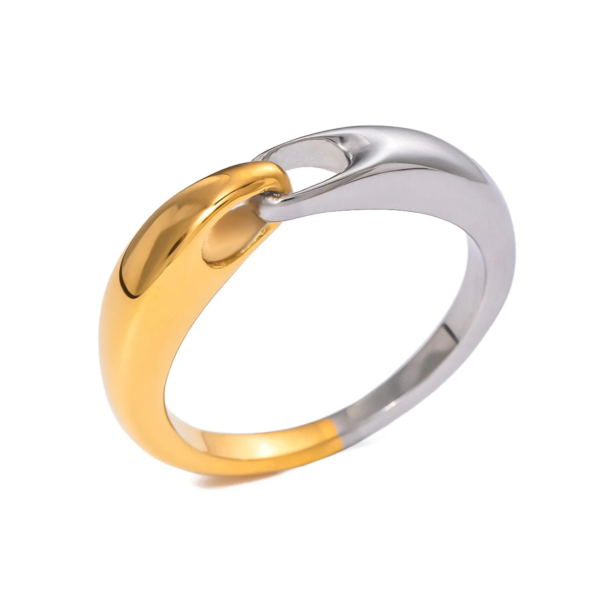 Elegant Two Tone Buckle Link Ring