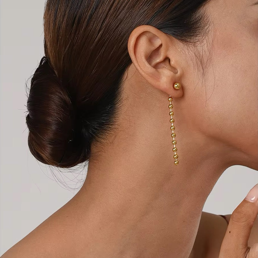 Dainty Golden Bead Tassel Earrings