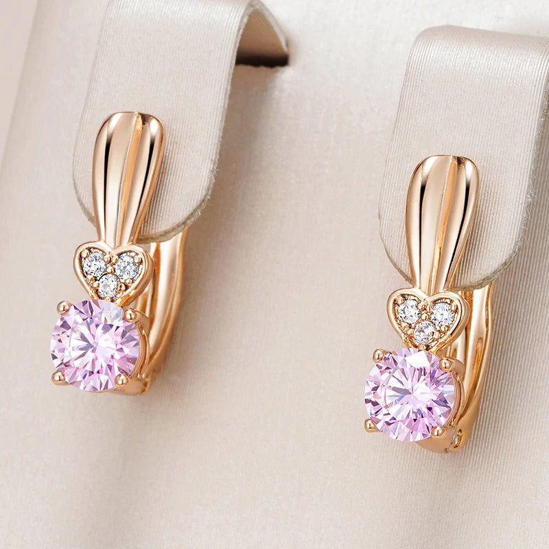 Dainty Heart Sparkle Pink Diamond Earrings