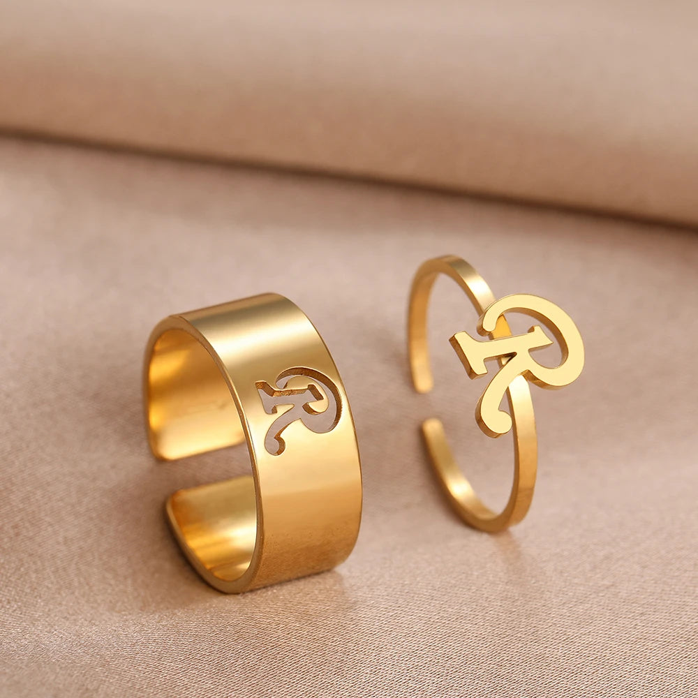 Adjustable Couples Matching Letter Rings - Veinci