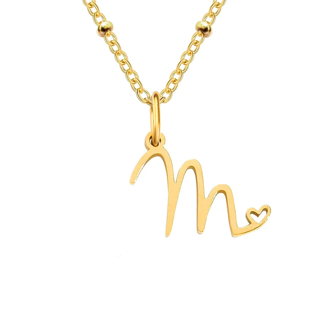 Dainty Satellite Chain Heart Letter Initial Necklace