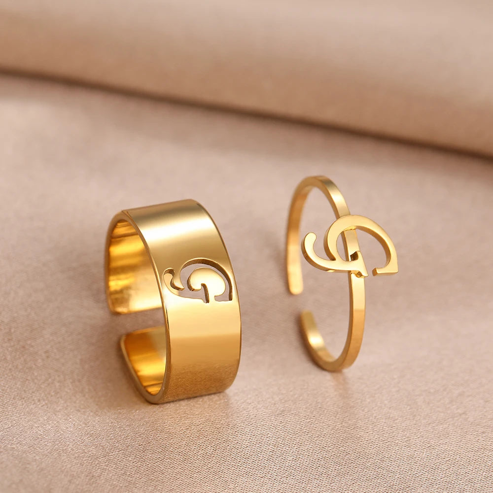 Adjustable Couples Matching Letter Rings - Veinci