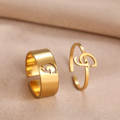 Adjustable Couples Matching Letter Rings - Veinci