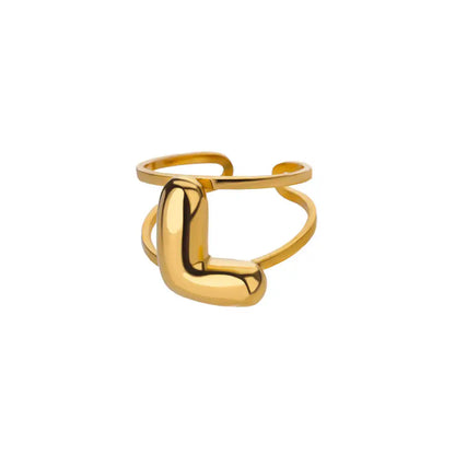 Adjustable Open Band Bubble Letter Initial Ring - Veinci