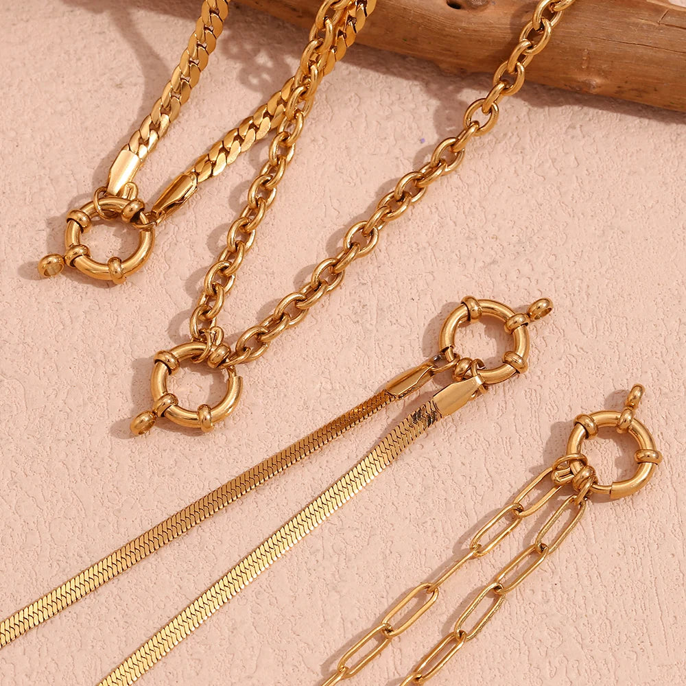 18k Anchor Wheel Clasp Chain Necklaces