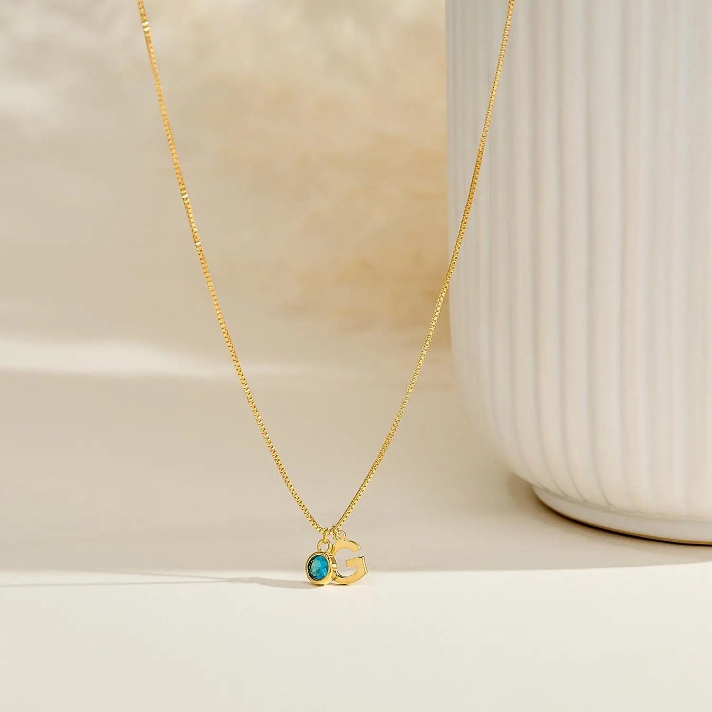 Dainty Initial & Birthstone Necklace