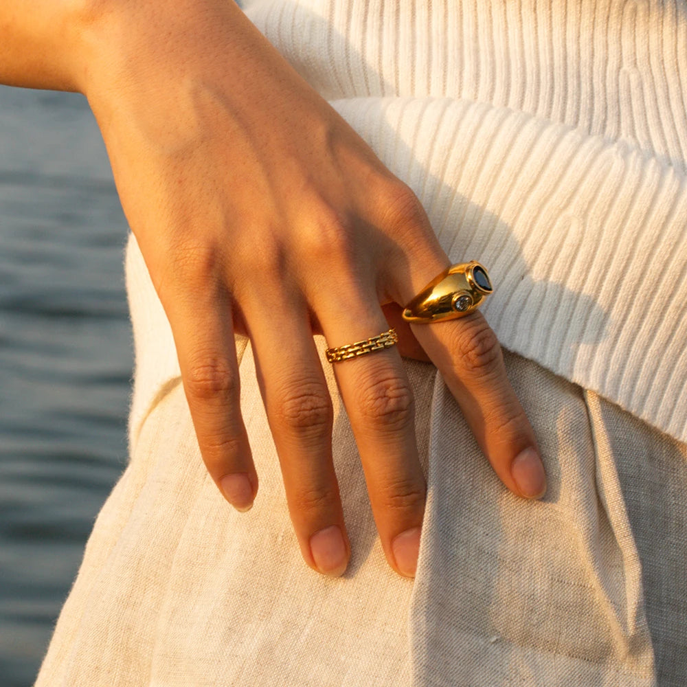 Chunky Black Teardrop Ring