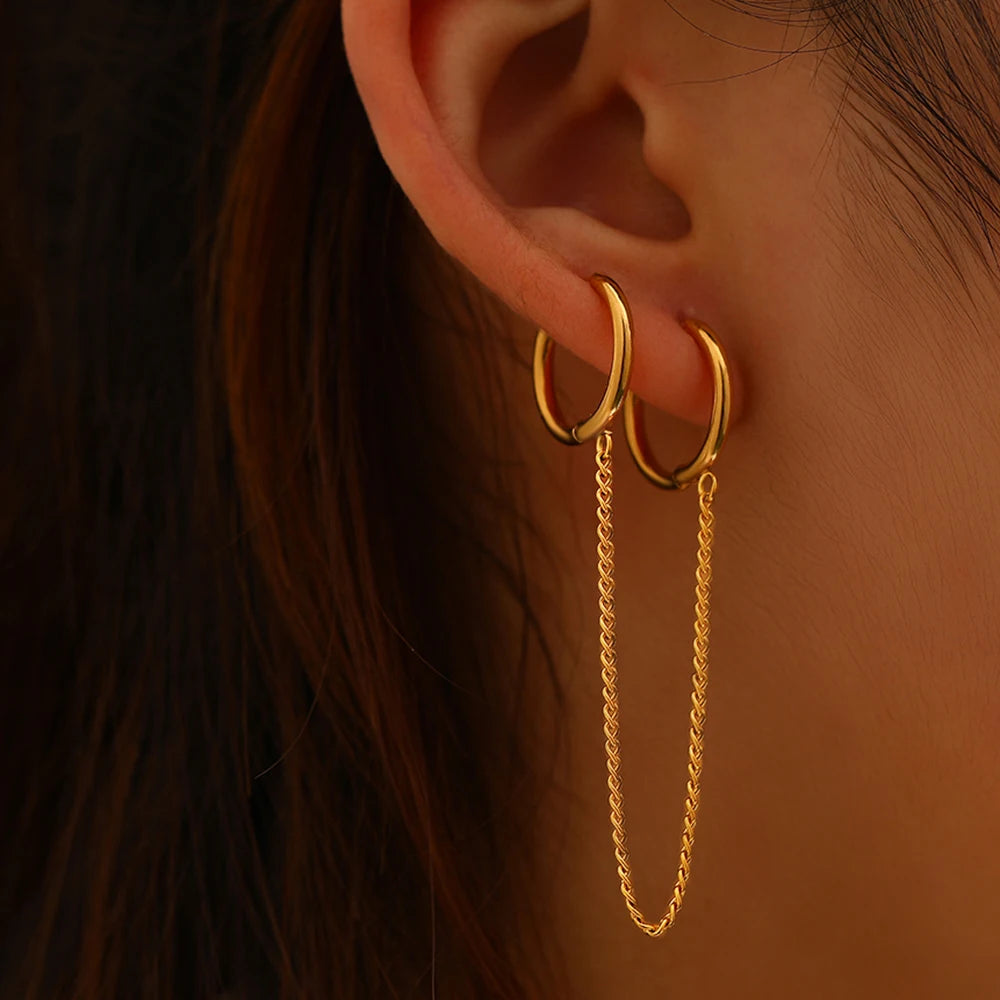 Double Hoop Huggie Tassel Earrings