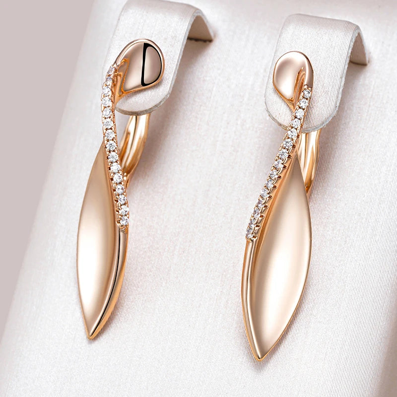 Dainty Natures Accented Diamond Leaf Earrings