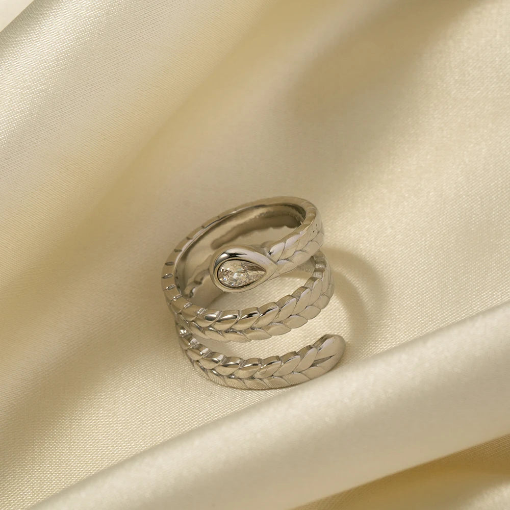 Triple Wrap Diamond Eye Leaf Textured Ring