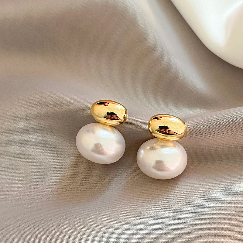 Classy Gold Accented Pearl Stud Earrings