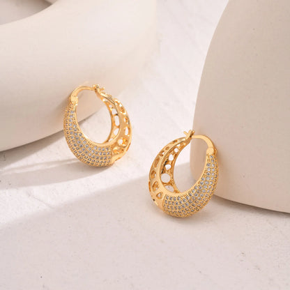 14k Intricate Half Diamond Hoop Earrings