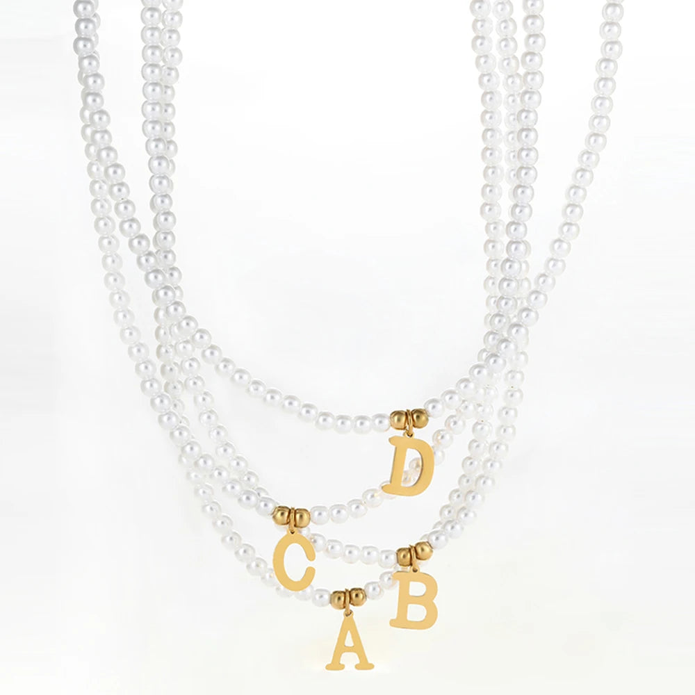 Elegant Gold Accented Pearl Letter Initial Necklace