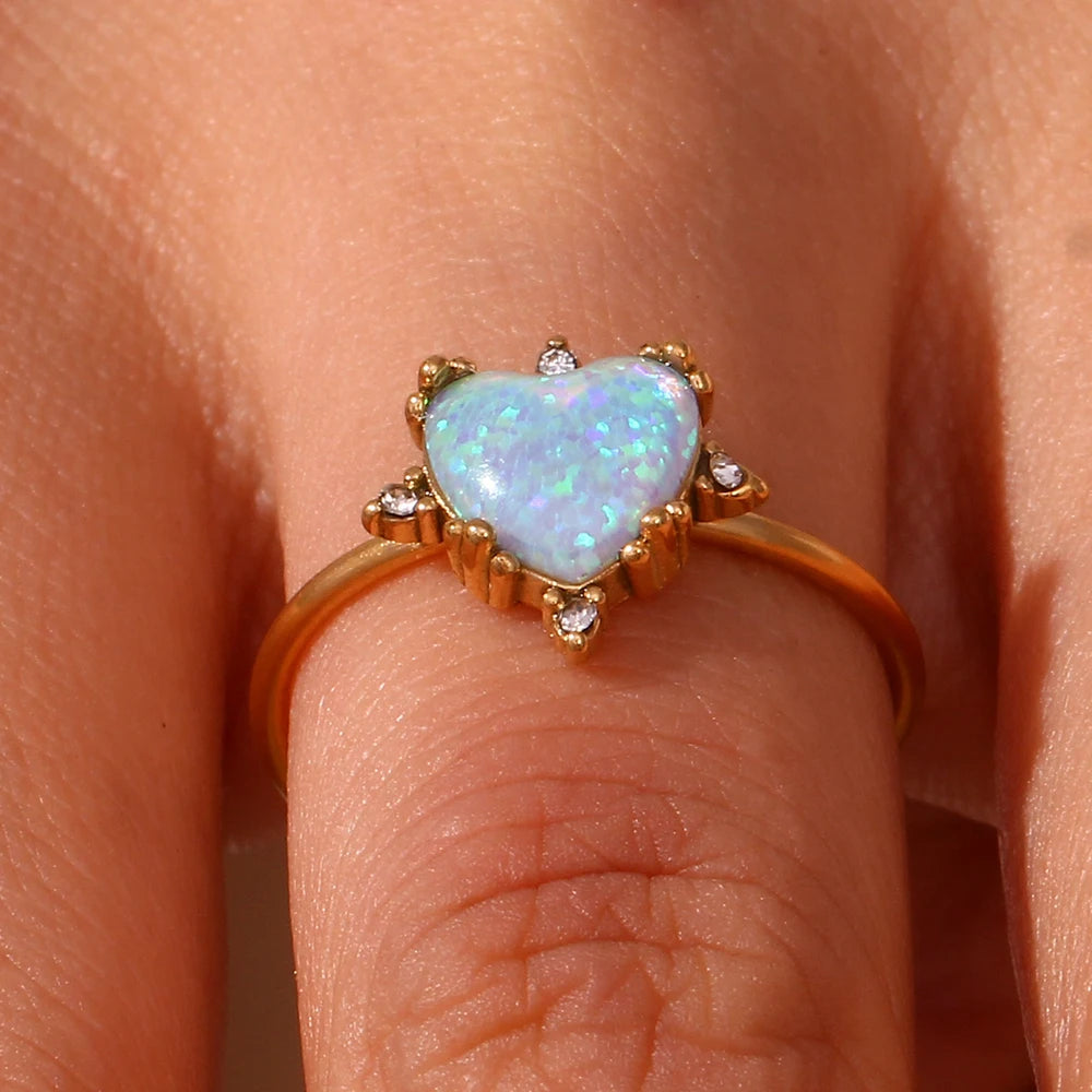 Adjustable Diamond Accented Opal Iridescent Rings