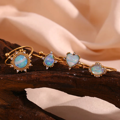 Adjustable Diamond Accented Opal Iridescent Rings