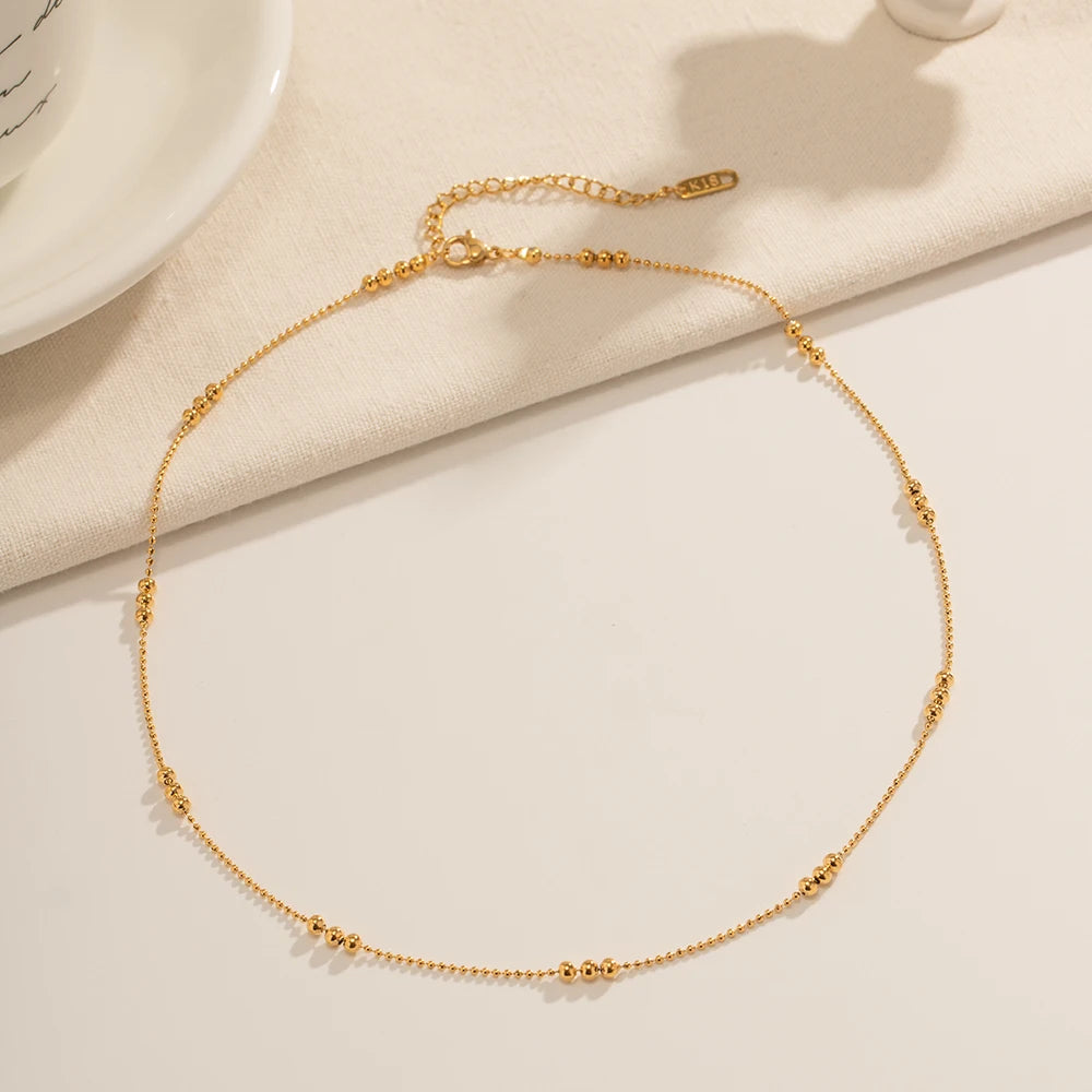 16k Dainty Triple Bead Accent Necklace