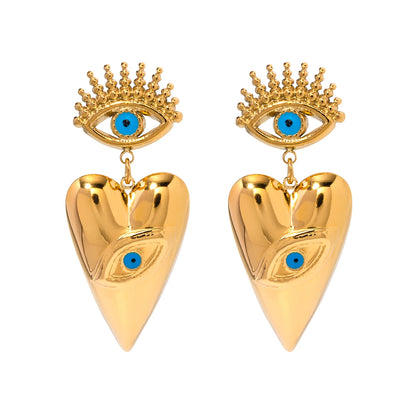 18k Evil Eye Heart Dangle Earrings