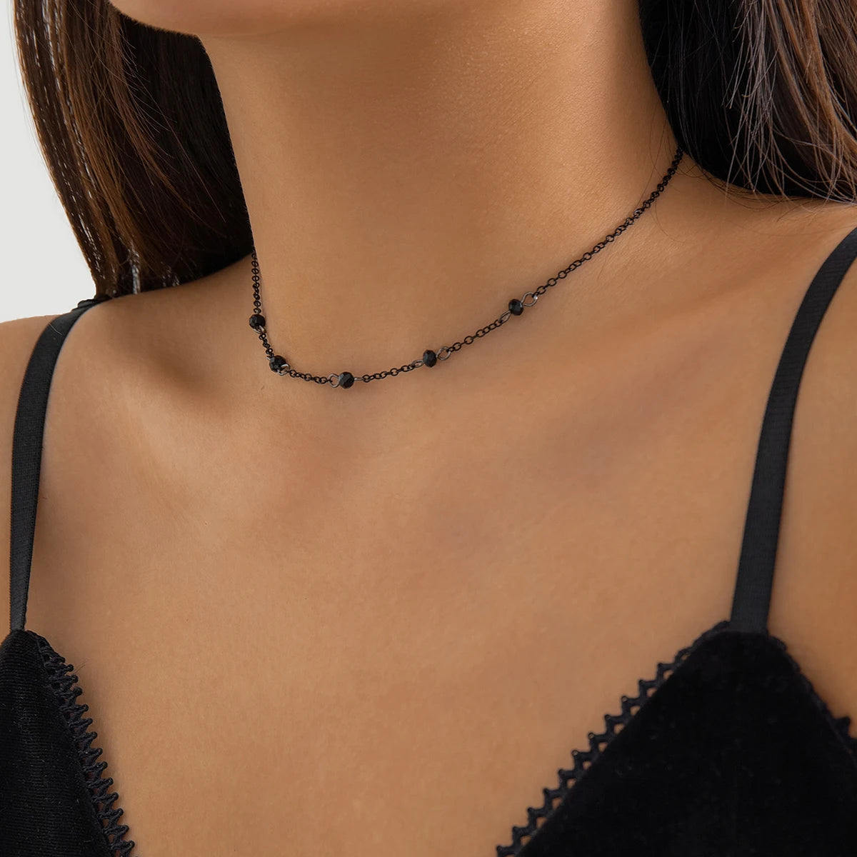 Dainty Black Spaced Beads Necklace