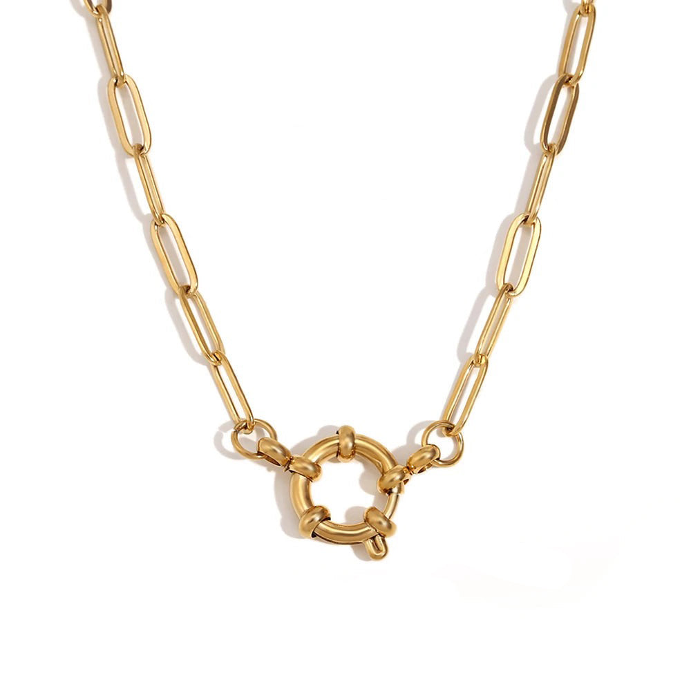 18k Anchor Wheel Clasp Chain Necklaces