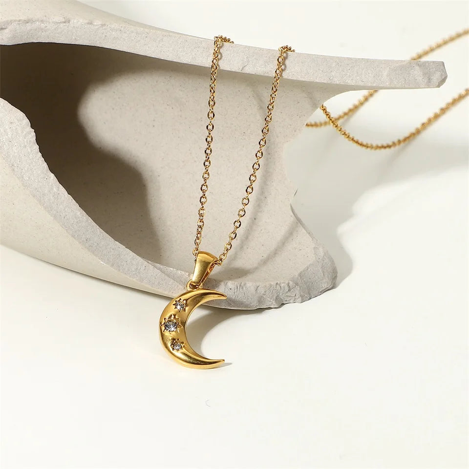 18k Diamond Adorned Crescent Moon Necklace