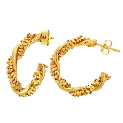 14k Dainty Textured Spiral Hoop Earrings