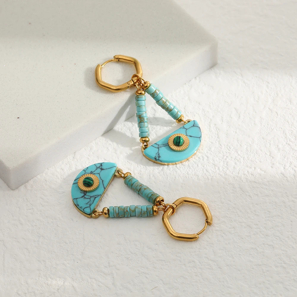 18k Hoop Dangle Evil Eye Lapis Earrings