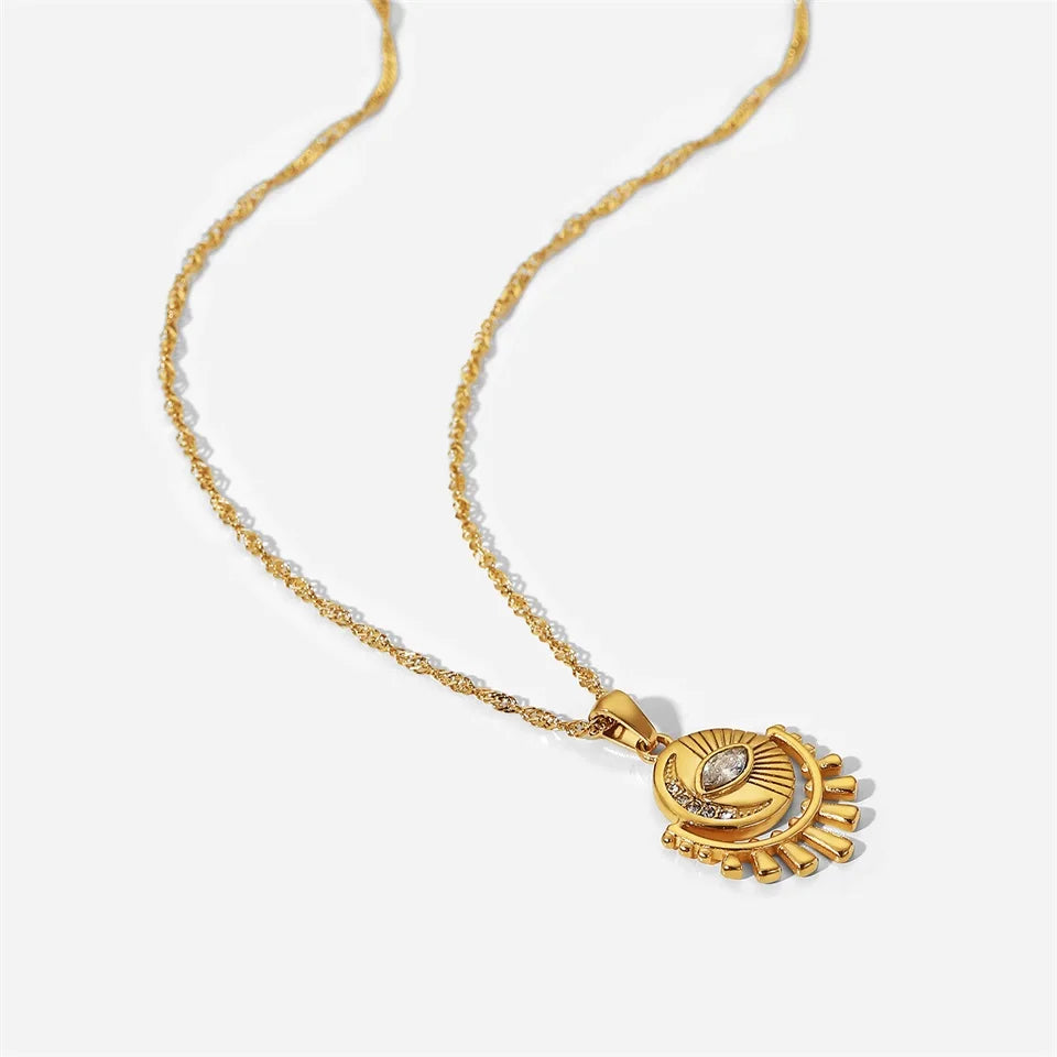 18k Dainty Sun & Moon Evil Eye Necklace