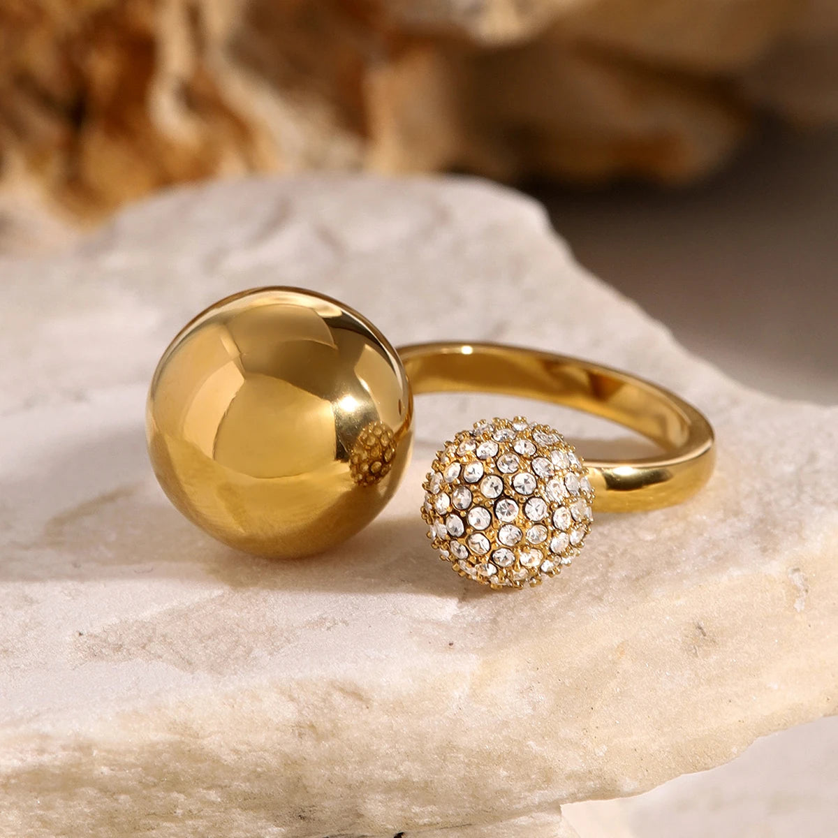 Asymmetric Diamond Accented Sphere Ring