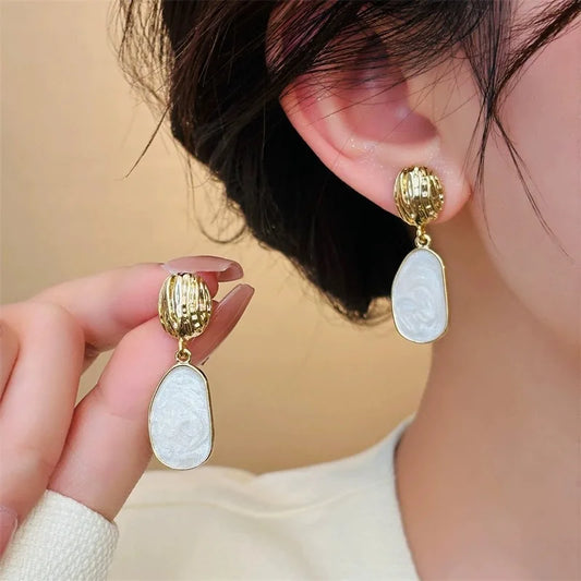 Textured Golden Enamel Earrings