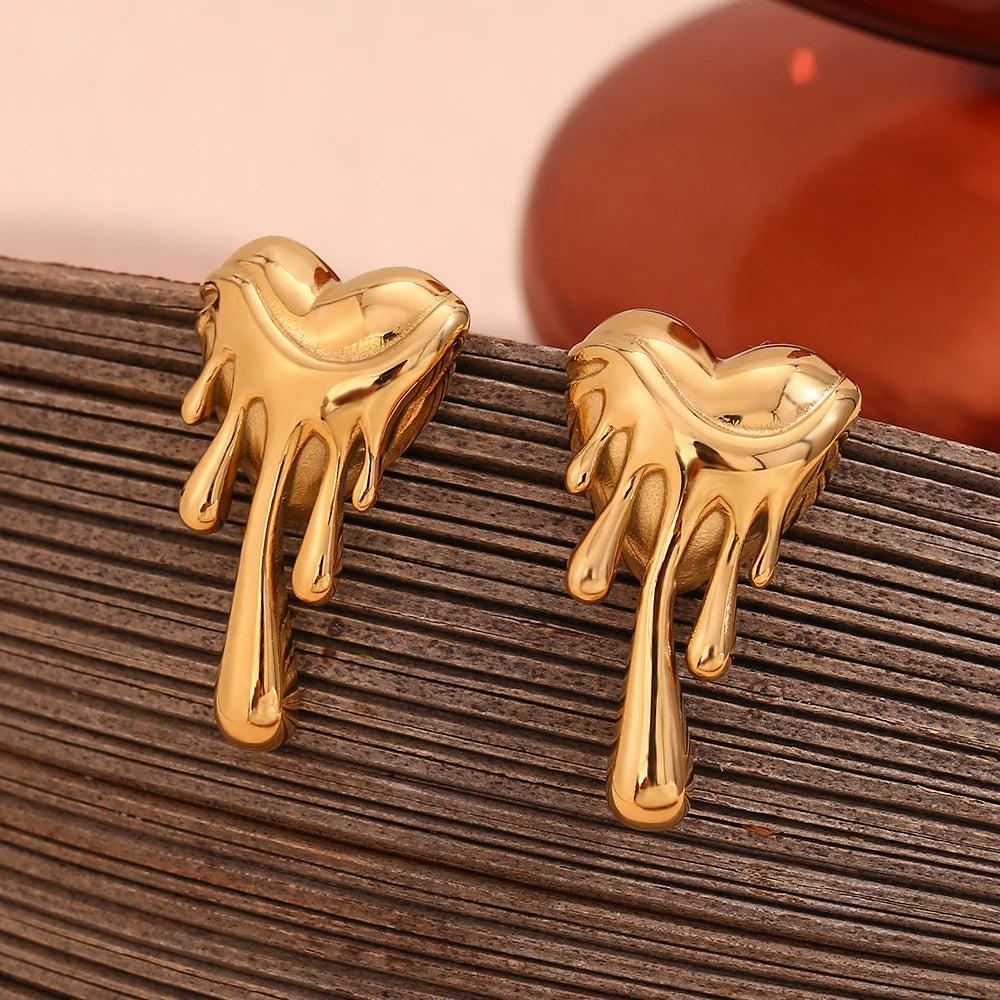 18k Melting Heart Stud Earrings