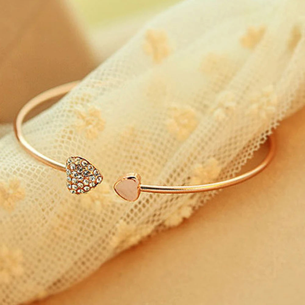 Dainty Double Heart Bangle Bracelet