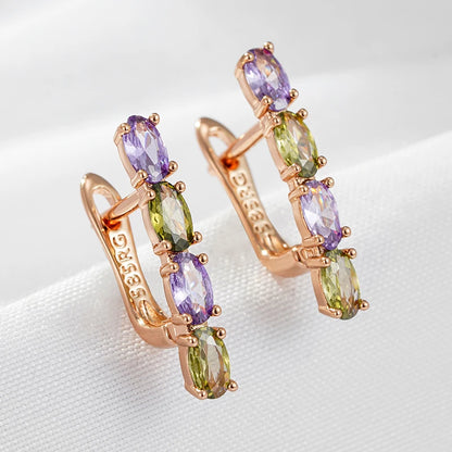 Elegant Purple & Green Diamond Stacked Earrings