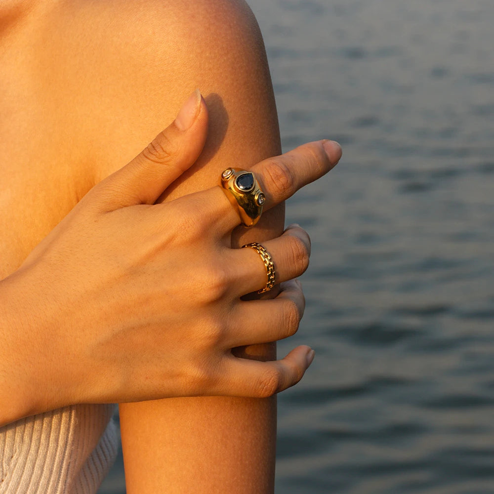 Chunky Black Teardrop Ring