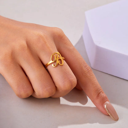 Adjustable Italic Cursive Letter Initial Ring