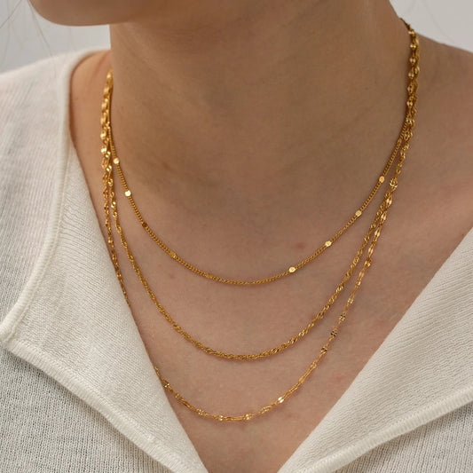 18k Dainty Classic Three Layer Necklace Stack