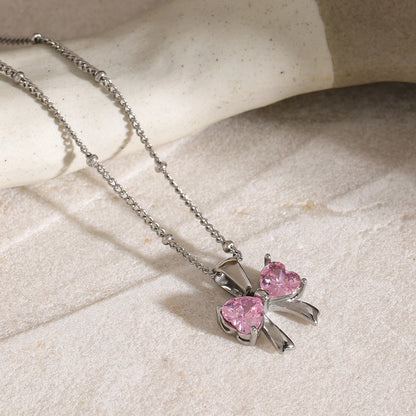 Dainty Feminine Diamond Bow Necklace