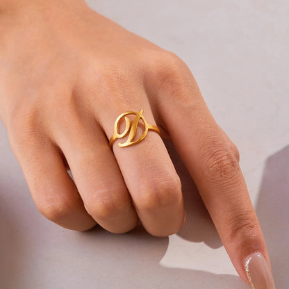 Adjustable Italic Cursive Letter Initial Ring