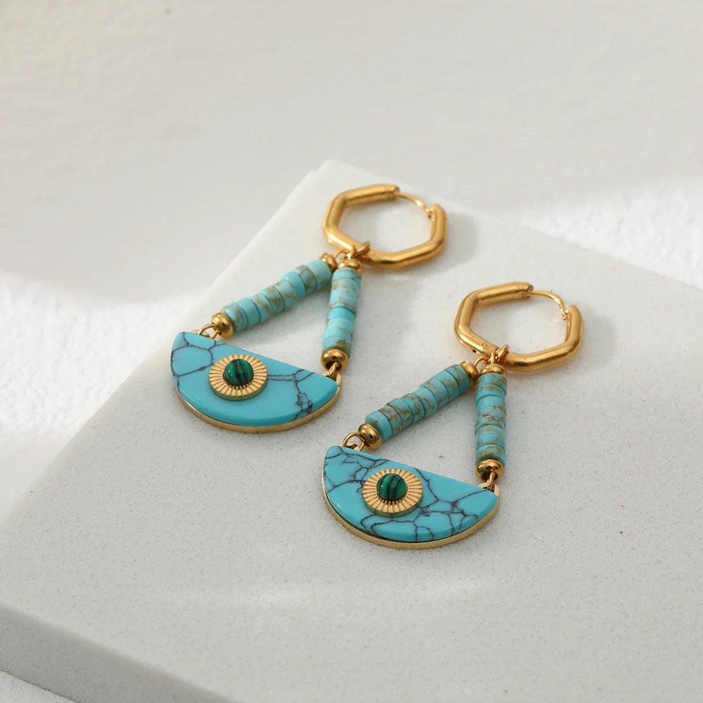 18k Hoop Dangle Evil Eye Lapis Earrings