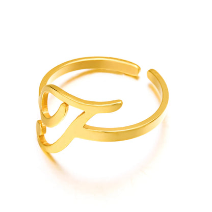 Adjustable Italic Cursive Letter Initial Ring