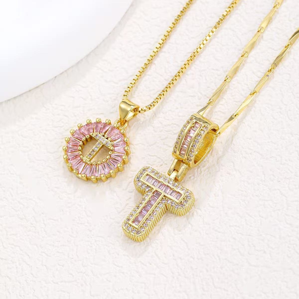 2pc 14k Diamond Letter Initial Necklaces (Limited Pink Edition)