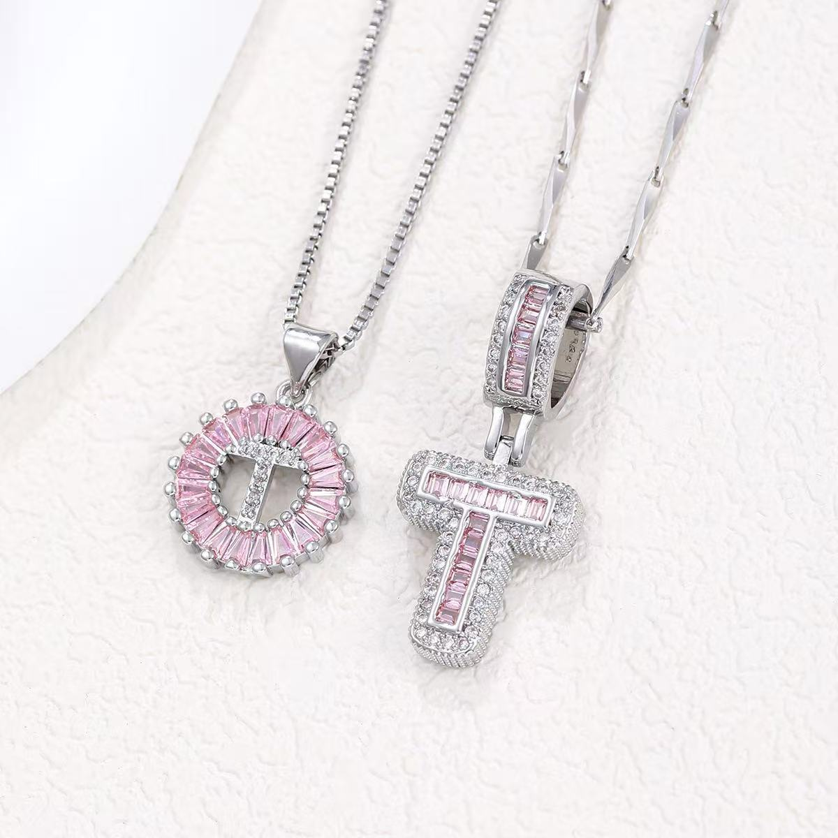 2pc 14k Diamond Letter Initial Necklaces (Limited Pink Edition)