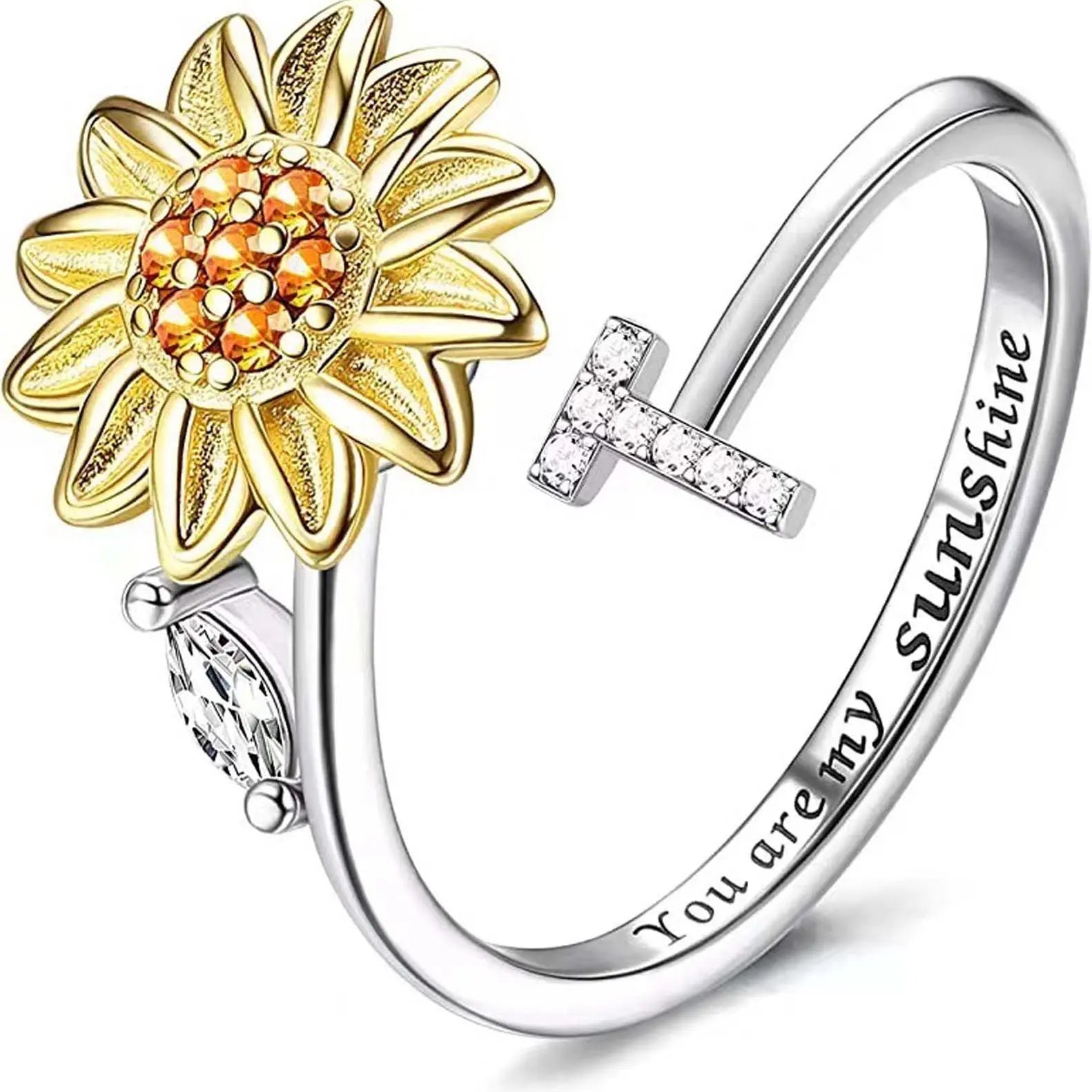 Spinning Sunflower "You Are My Sunshine" Initial Ring