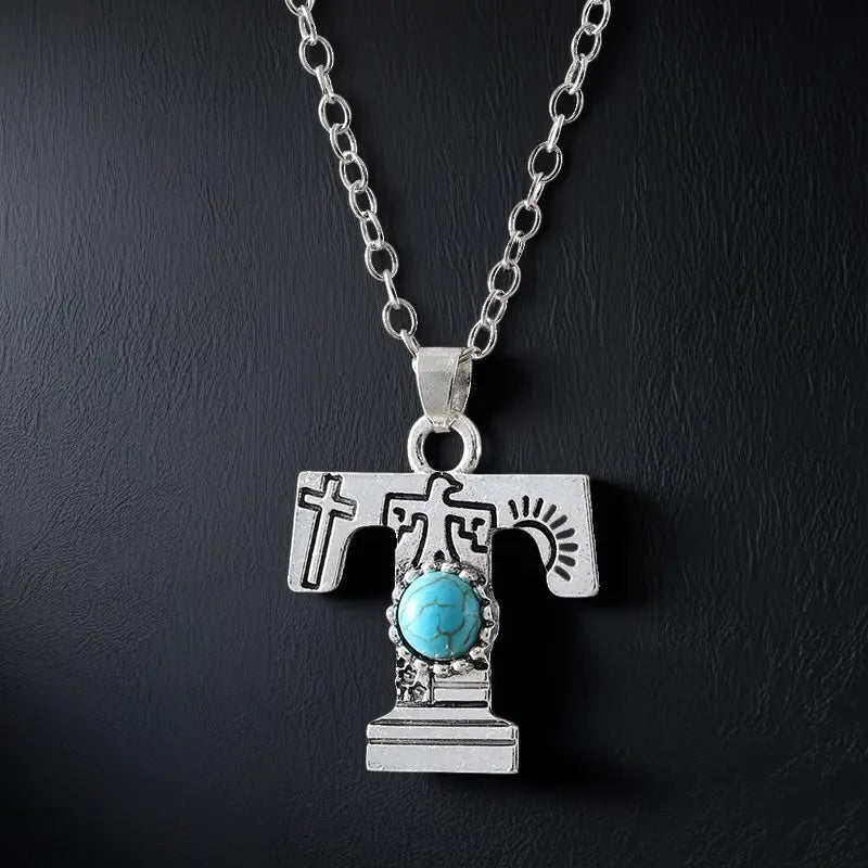 Boho Turquoise Accented Letter Initial Necklace