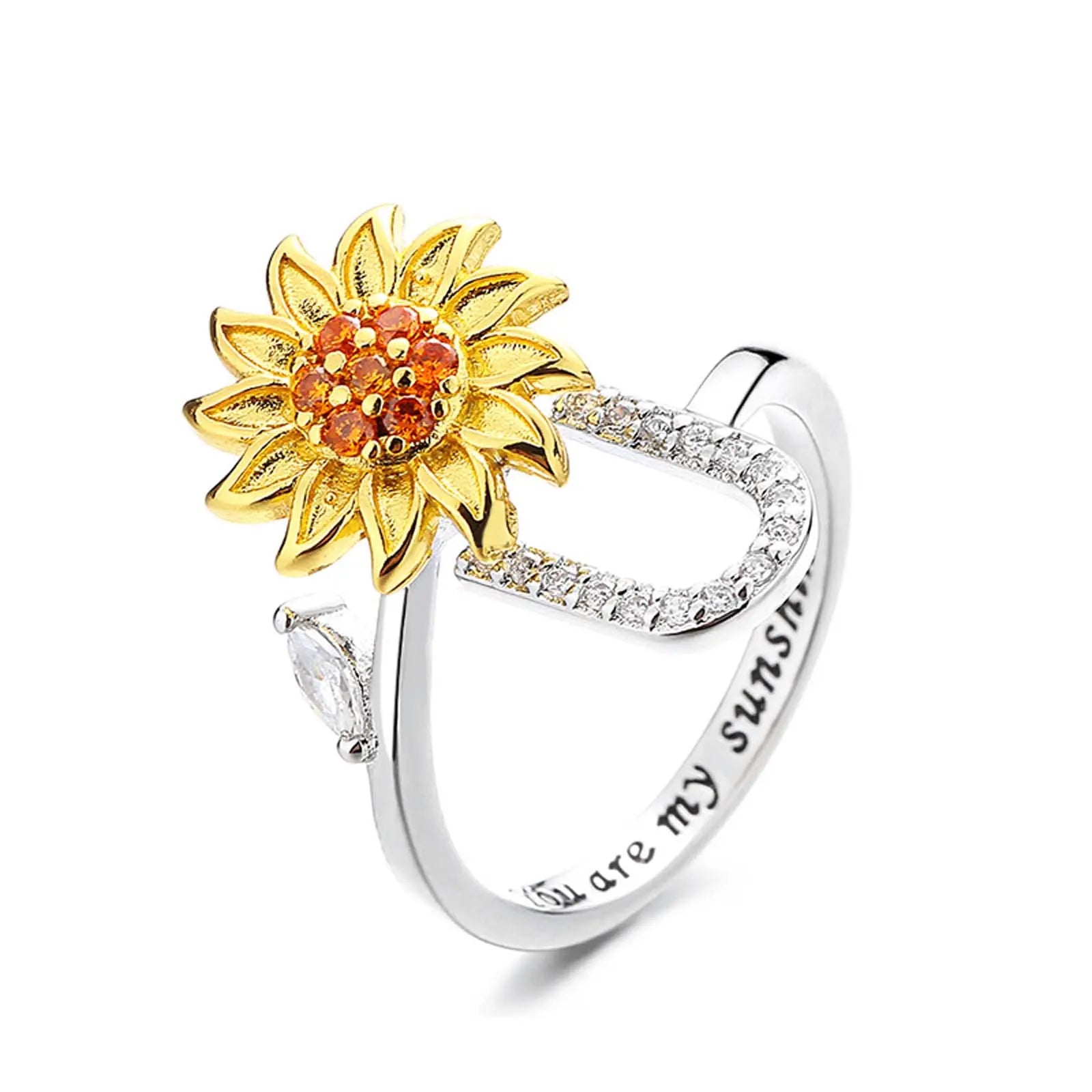 Spinning Sunflower "You Are My Sunshine" Initial Ring