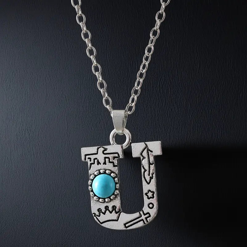 Boho Turquoise Accented Letter Initial Necklace