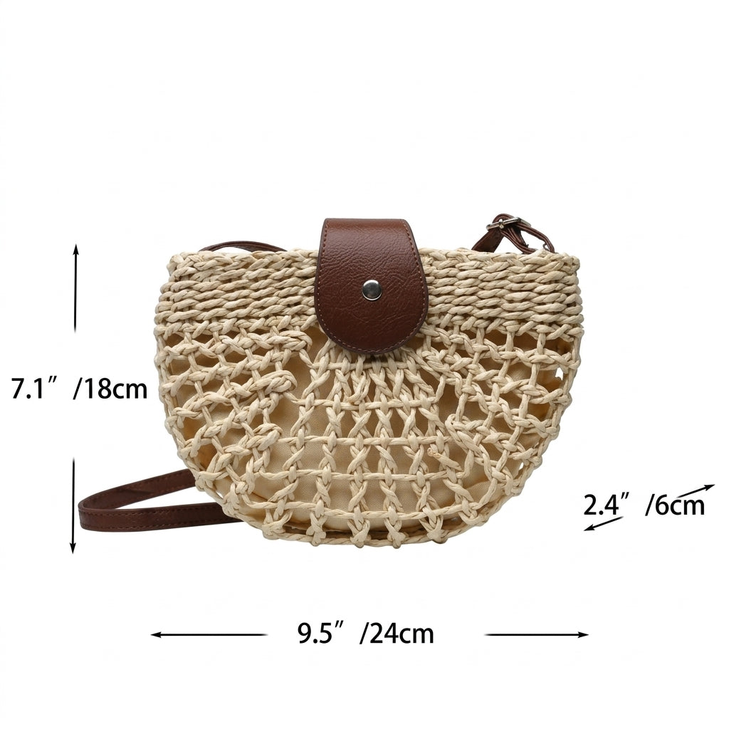 Elegant Rattan Straw Semi-Circle Bag