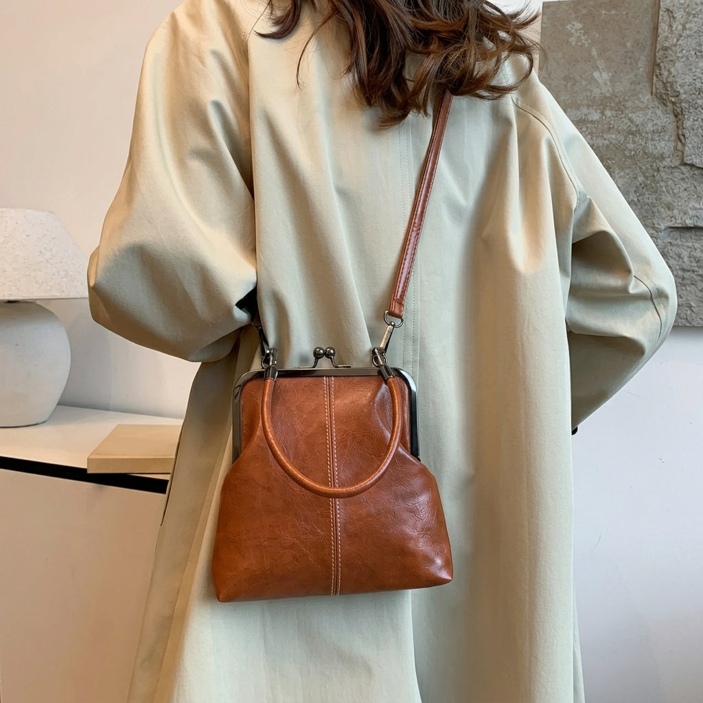 Vintage Inspired Kiss-Lock Satchel Bag