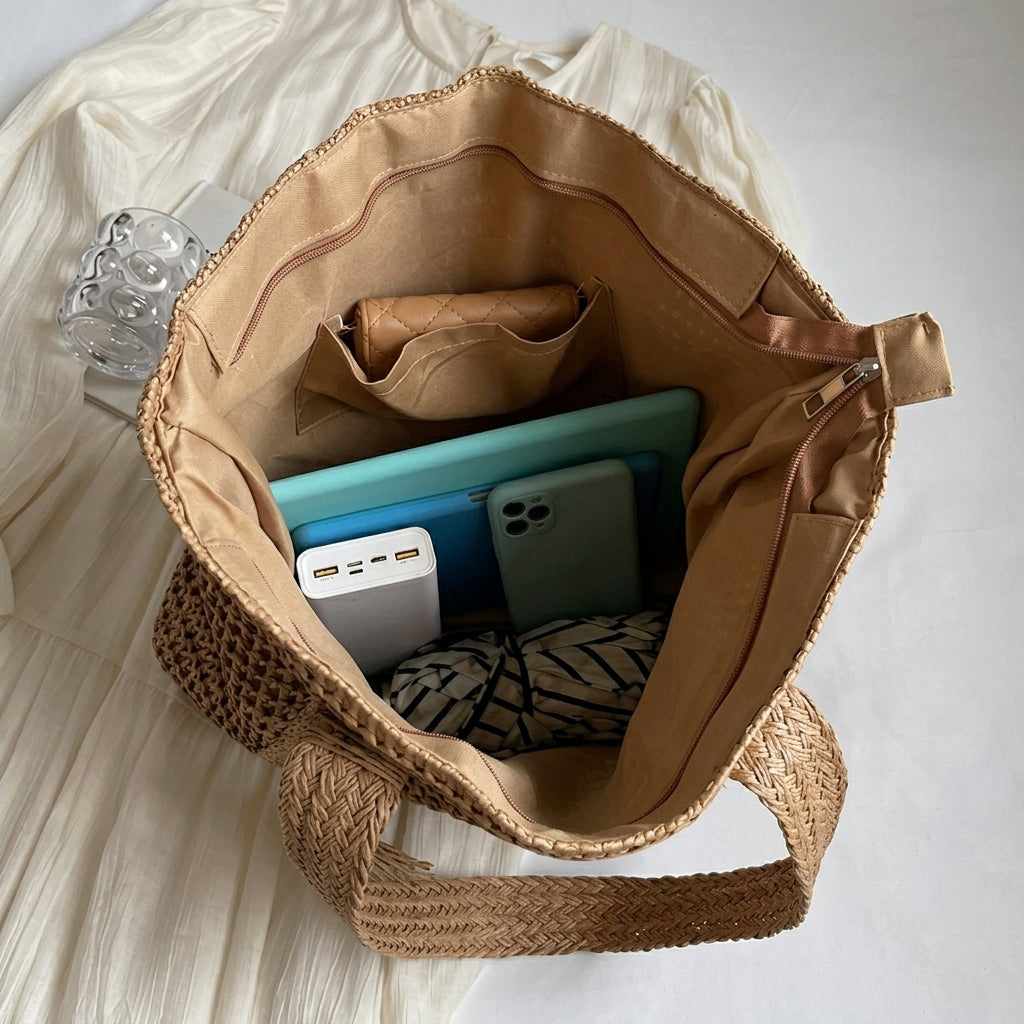 Rattan Straw Inspired Tote Bag