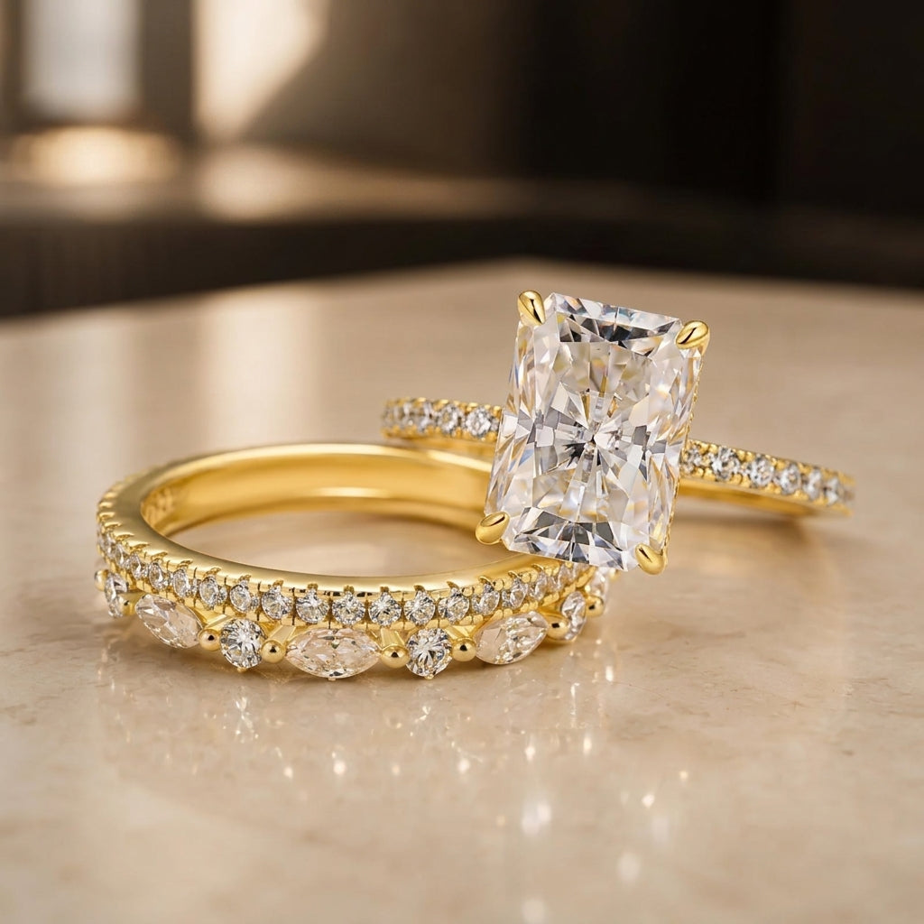 3pc Pave Solitare Cut Ring Stack